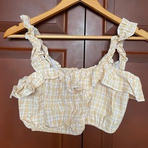 Prettylittlething yellow and white cropped top